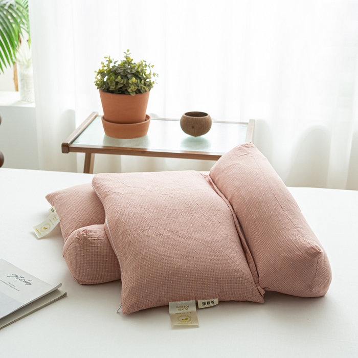 91家纺网 家纺一手货源 找家纺 （总）萌番宝 2025新款A类水洗棉全棉三角方格二合一组合荞麦枕头草本清香荞麦腰枕