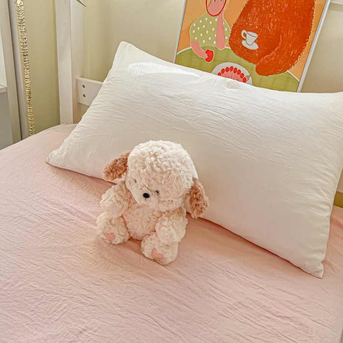 91家纺网 家纺一手货源 找家纺 韩巢家纺 2025新款纯色水洗棉寝室上下铺三件套学生宿舍床上三件套 水洗棉白浅粉