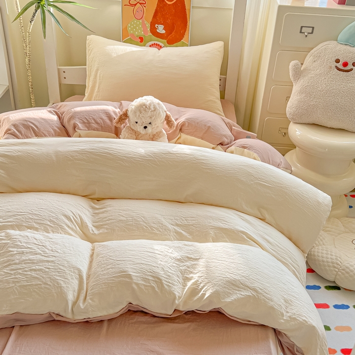 91家纺网 家纺一手货源 找家纺 韩巢家纺 2025新款纯色水洗棉寝室上下铺三件套学生宿舍床上三件套 水洗棉奶黄咖