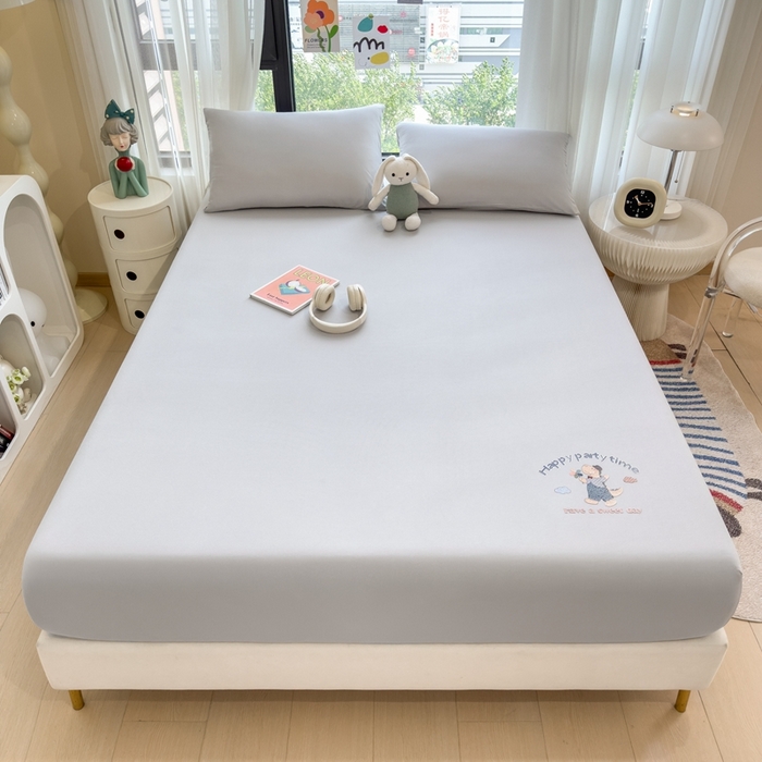 91家纺网 家纺一手货源 找家纺 米菲 2025新款高密针织棉印花床笠-梦幻 梦幻--高级灰