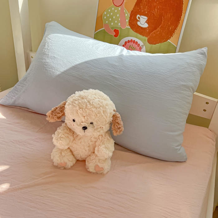 91家纺网 家纺一手货源 找家纺 韩巢家纺 2025新款纯色水洗棉寝室上下铺三件套学生宿舍床上三件套 水洗棉蓝粉