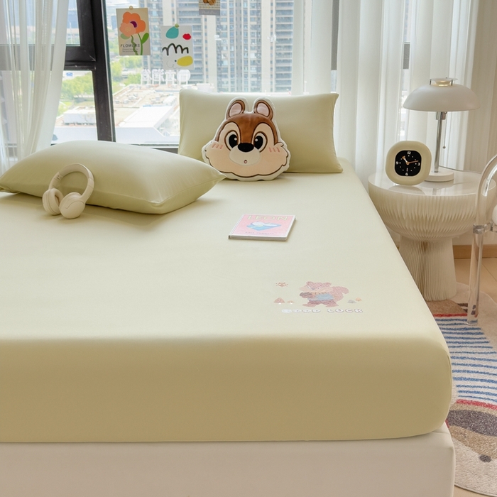 91家纺网 家纺一手货源 找家纺 米菲 2025新款高密针织棉印花床笠-梦幻 梦幻--柠檬黄