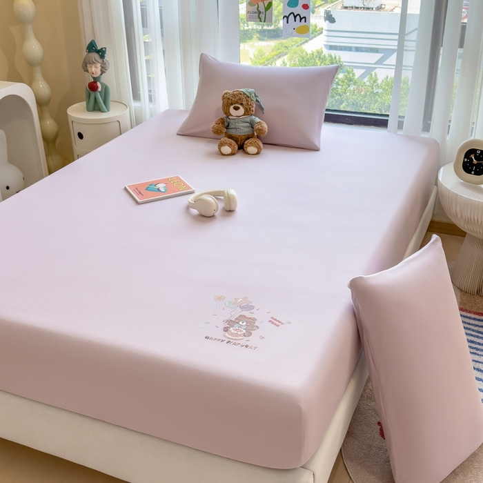 91家纺网 家纺一手货源 找家纺 米菲 2025新款高密针织棉印花床笠-梦幻 梦幻--香芋紫