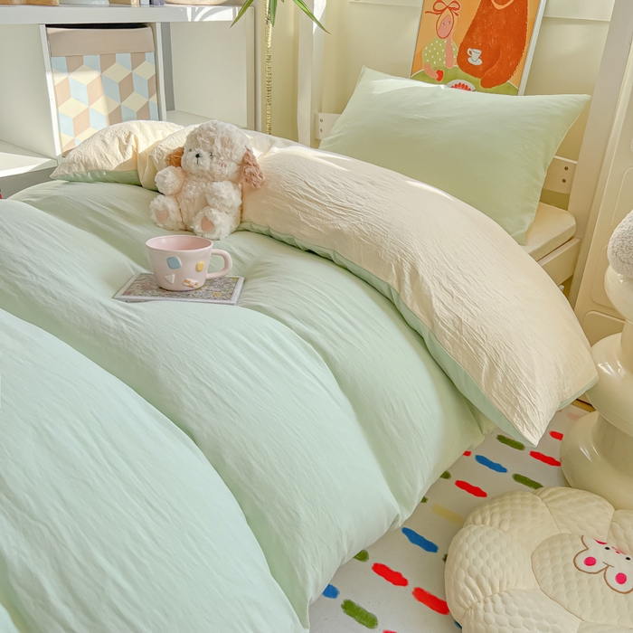 91家纺网 家纺一手货源 找家纺 （总）韩巢家纺 2025新款纯色水洗棉寝室上下铺三件套学生宿舍床上三件套