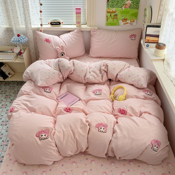 91家纺网 家纺一手货源 找家纺 三元色 2025新款云感毛巾绣四件套 糖果小美