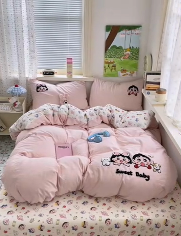 91家纺网 家纺一手货源 找家纺 三元色 2025新款云感毛巾绣四件套 好伙伴