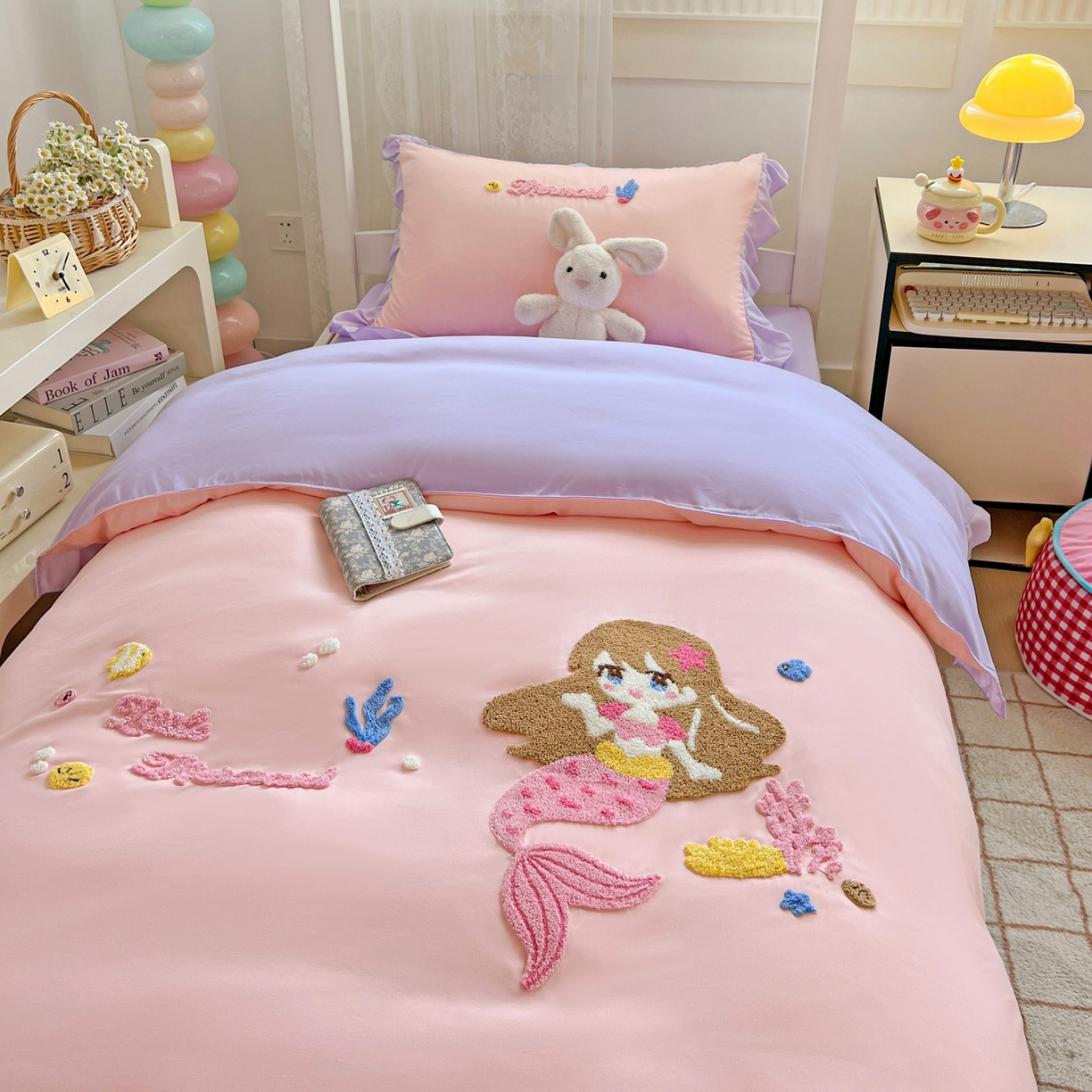 91家纺网 家纺一手货源 找家纺 （总）雨菲家纺 2025新款学生季水洗棉毛巾绣花荷叶花边三件套四件套床单床笠款