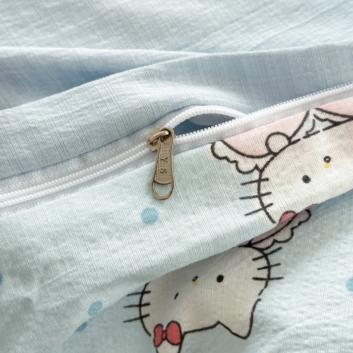 91家纺网 家纺一手货源 找家纺 三元色 2025新款云感毛巾绣四件套 爱心猫咪-蓝