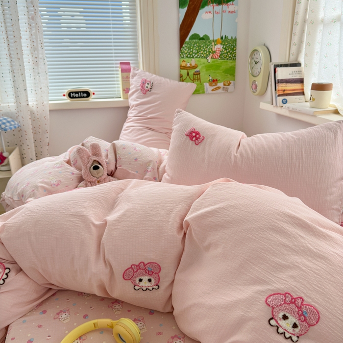 91家纺网 家纺一手货源 找家纺 三元色 2025新款云感毛巾绣四件套 糖果小美