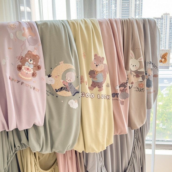 91家纺网 家纺一手货源 找家纺 米菲 2025新款高密针织棉印花床笠-梦幻 梦幻--高级灰