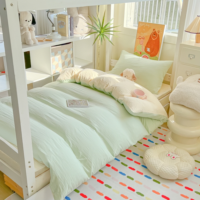 91家纺网 家纺一手货源 找家纺 （总）韩巢家纺 2025新款纯色水洗棉寝室上下铺三件套学生宿舍床上三件套