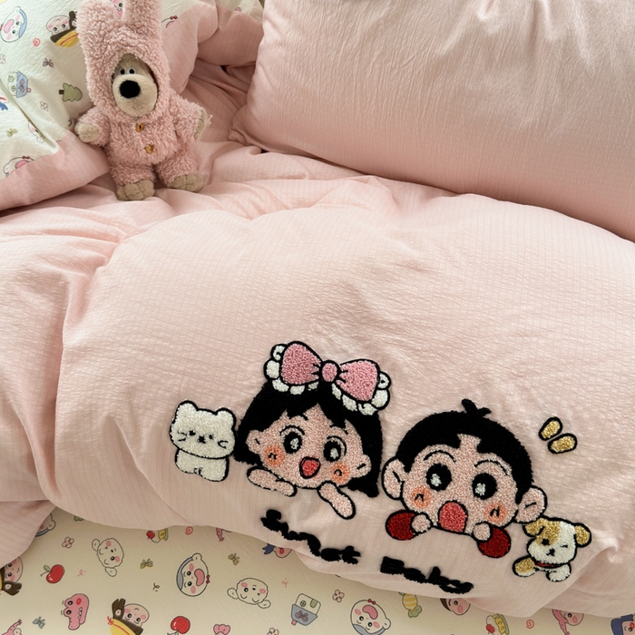 91家纺网 家纺一手货源 找家纺 三元色 2025新款云感毛巾绣四件套 好伙伴