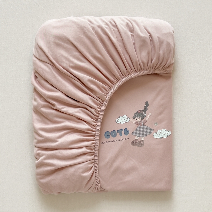 91家纺网 家纺一手货源 找家纺 米菲 2025新款高密针织棉印花床笠-梦幻 梦幻--少女粉