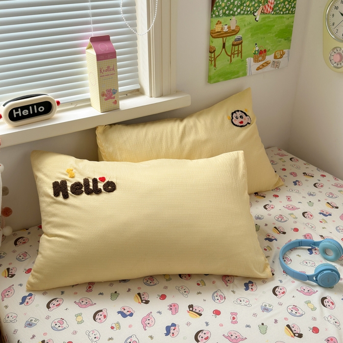 91家纺网 家纺一手货源 找家纺 三元色 2025新款云感毛巾绣四件套 榴莲小新