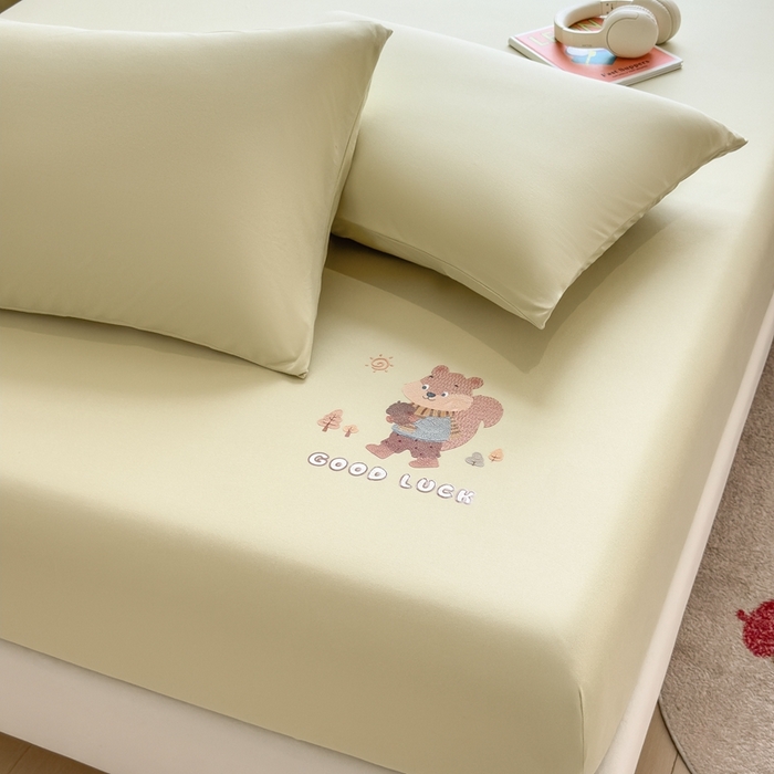 91家纺网 家纺一手货源 找家纺 米菲 2025新款高密针织棉印花床笠-梦幻 梦幻--柠檬黄