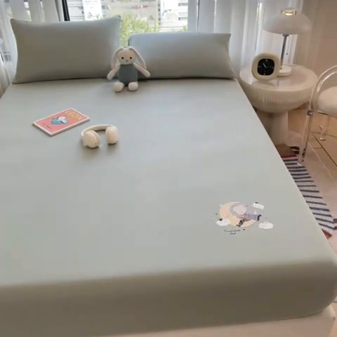 91家纺网 家纺一手货源 找家纺 米菲 2025新款高密针织棉印花床笠-梦幻 梦幻--苹果绿