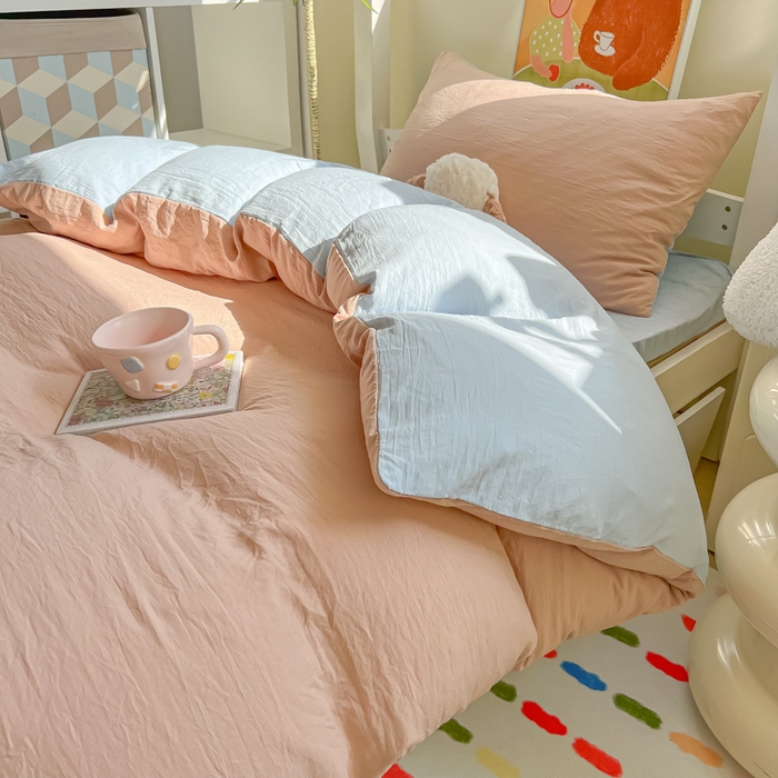 91家纺网 家纺一手货源 找家纺 韩巢家纺 2025新款纯色水洗棉寝室上下铺三件套学生宿舍床上三件套 水洗棉咖蓝