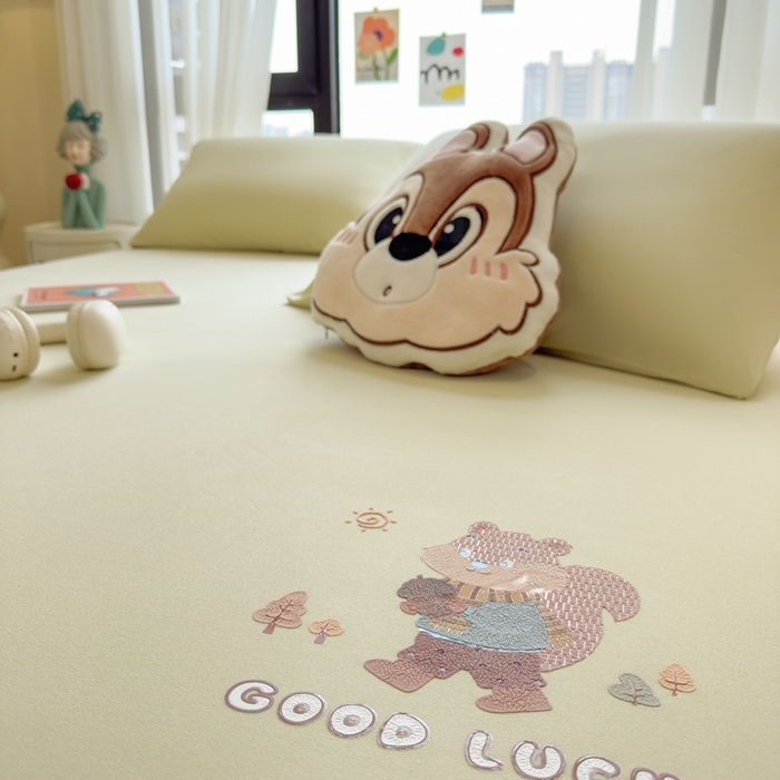 91家纺网 家纺一手货源 找家纺 米菲 2025新款高密针织棉印花床笠-梦幻 梦幻--柠檬黄