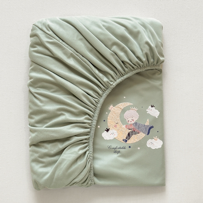 91家纺网 家纺一手货源 找家纺 米菲 2025新款高密针织棉印花床笠-梦幻 梦幻--苹果绿