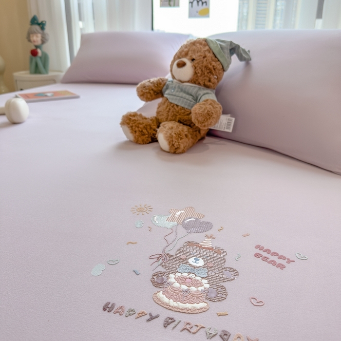 91家纺网 家纺一手货源 找家纺 米菲 2025新款高密针织棉印花床笠-梦幻 梦幻--香芋紫