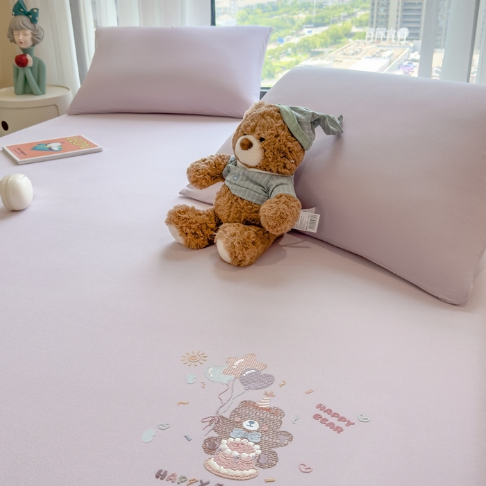 91家纺网 家纺一手货源 找家纺 米菲 2025新款高密针织棉印花床笠-梦幻 梦幻--香芋紫