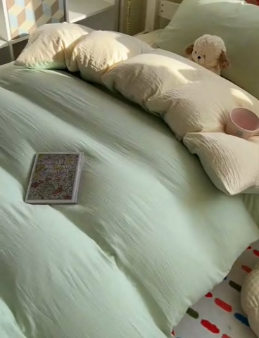 91家纺网 家纺一手货源 找家纺 （总）韩巢家纺 2025新款纯色水洗棉寝室上下铺三件套学生宿舍床上三件套