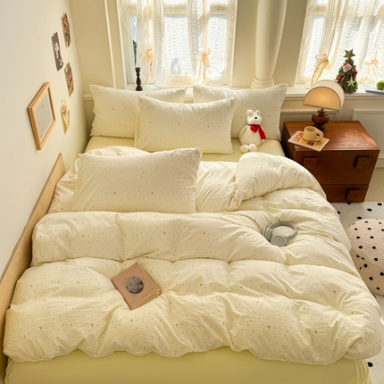 晚爱家纺（原晚安家居） 2025新款超柔水洗棉四件套卡通小清新学生宿舍三件套 芝士碎