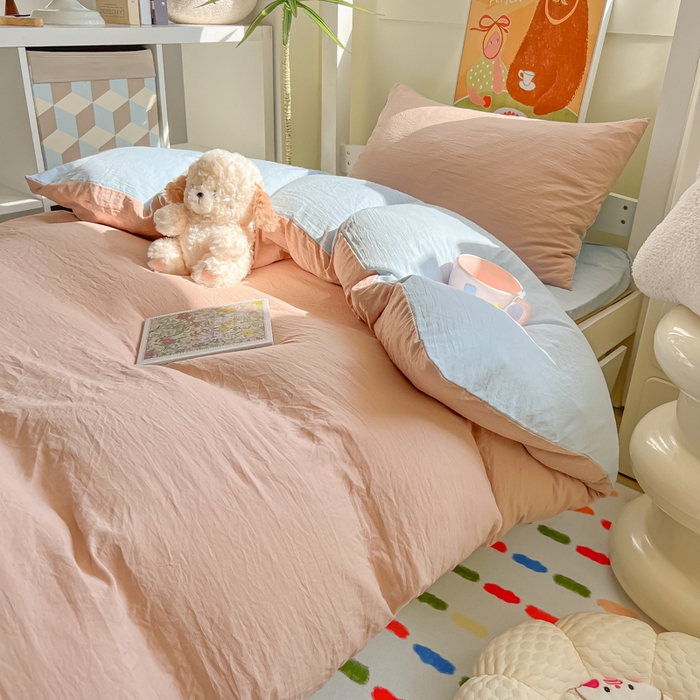 91家纺网 家纺一手货源 找家纺 韩巢家纺 2025新款纯色水洗棉寝室上下铺三件套学生宿舍床上三件套 水洗棉咖蓝