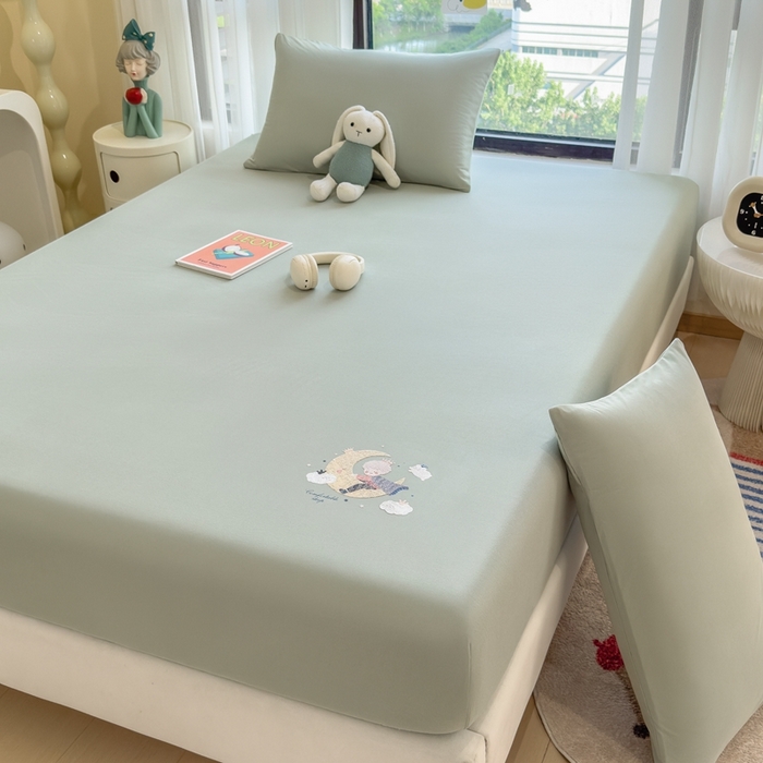 91家纺网 家纺一手货源 找家纺 米菲 2025新款高密针织棉印花床笠-梦幻 梦幻--苹果绿