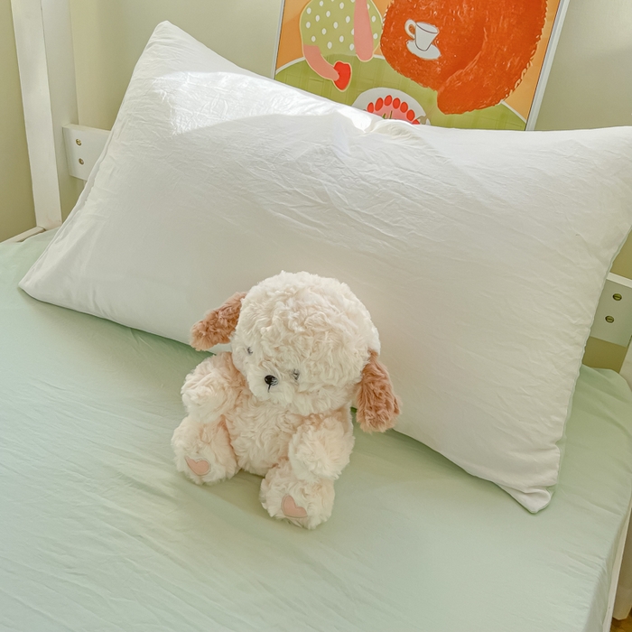 91家纺网 家纺一手货源 找家纺 韩巢家纺 2025新款纯色水洗棉寝室上下铺三件套学生宿舍床上三件套 水洗棉白绿