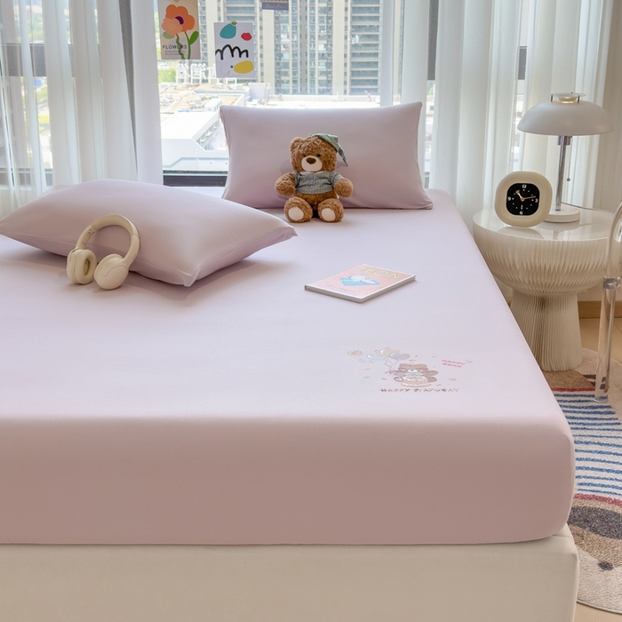 91家纺网 家纺一手货源 找家纺 米菲 2025新款高密针织棉印花床笠-梦幻 梦幻--香芋紫