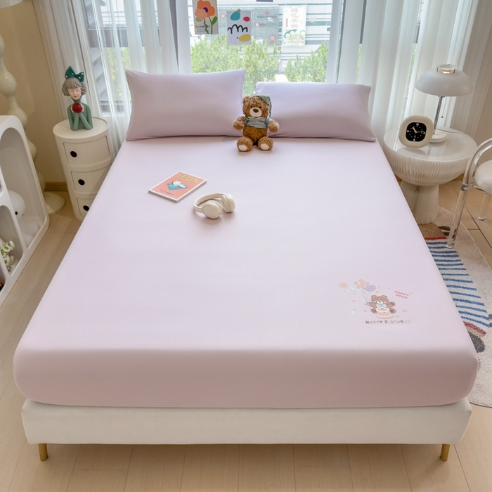 91家纺网 家纺一手货源 找家纺 米菲 2025新款高密针织棉印花床笠-梦幻 梦幻--香芋紫