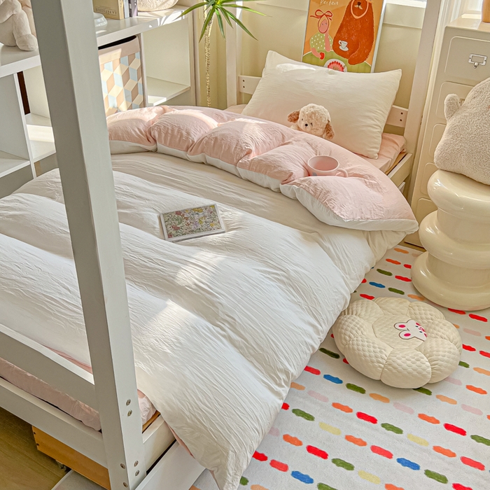 91家纺网 家纺一手货源 找家纺 韩巢家纺 2025新款纯色水洗棉寝室上下铺三件套学生宿舍床上三件套 水洗棉白浅粉