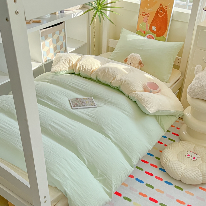 91家纺网 家纺一手货源 找家纺 （总）韩巢家纺 2025新款纯色水洗棉寝室上下铺三件套学生宿舍床上三件套