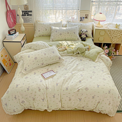 水木坊 2025新款皱皱双层纱镂空花边四件套 森林与免