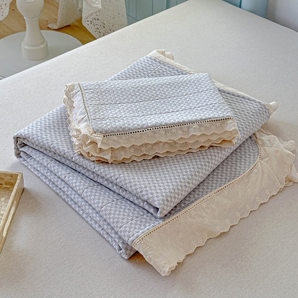 源舜家纺 2025新款斜纹长绒棉全棉镂空花边床盖三件套 斜纹-莫奈