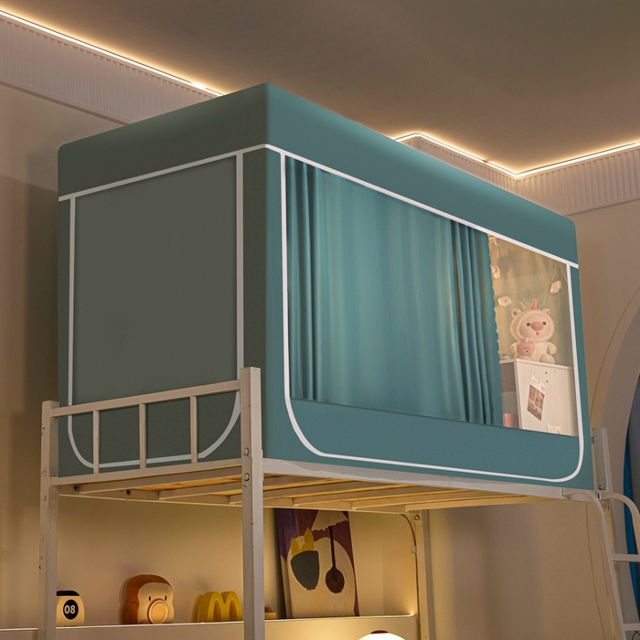 91家纺网 家纺一手货源 找家纺 世婕 2025新款高精密梭织强遮光学生宿舍卡通蚊帐 梭织-浅灰蓝