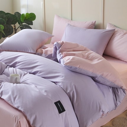 乐美家纺 2025新款全棉双拼单被套 丁香紫+芍药粉