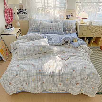 水木坊 2025新款皱皱双层纱镂空花边四件套 小狗布丁