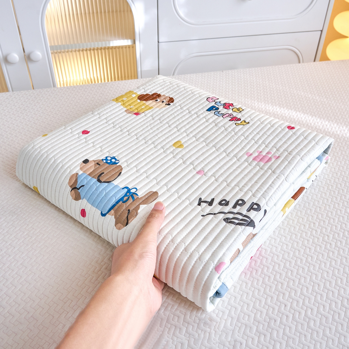 91家纺网 家纺一手货源 找家纺 X猫先生 2025小清新全棉学生床盖-新增花型 萌汪甜梦