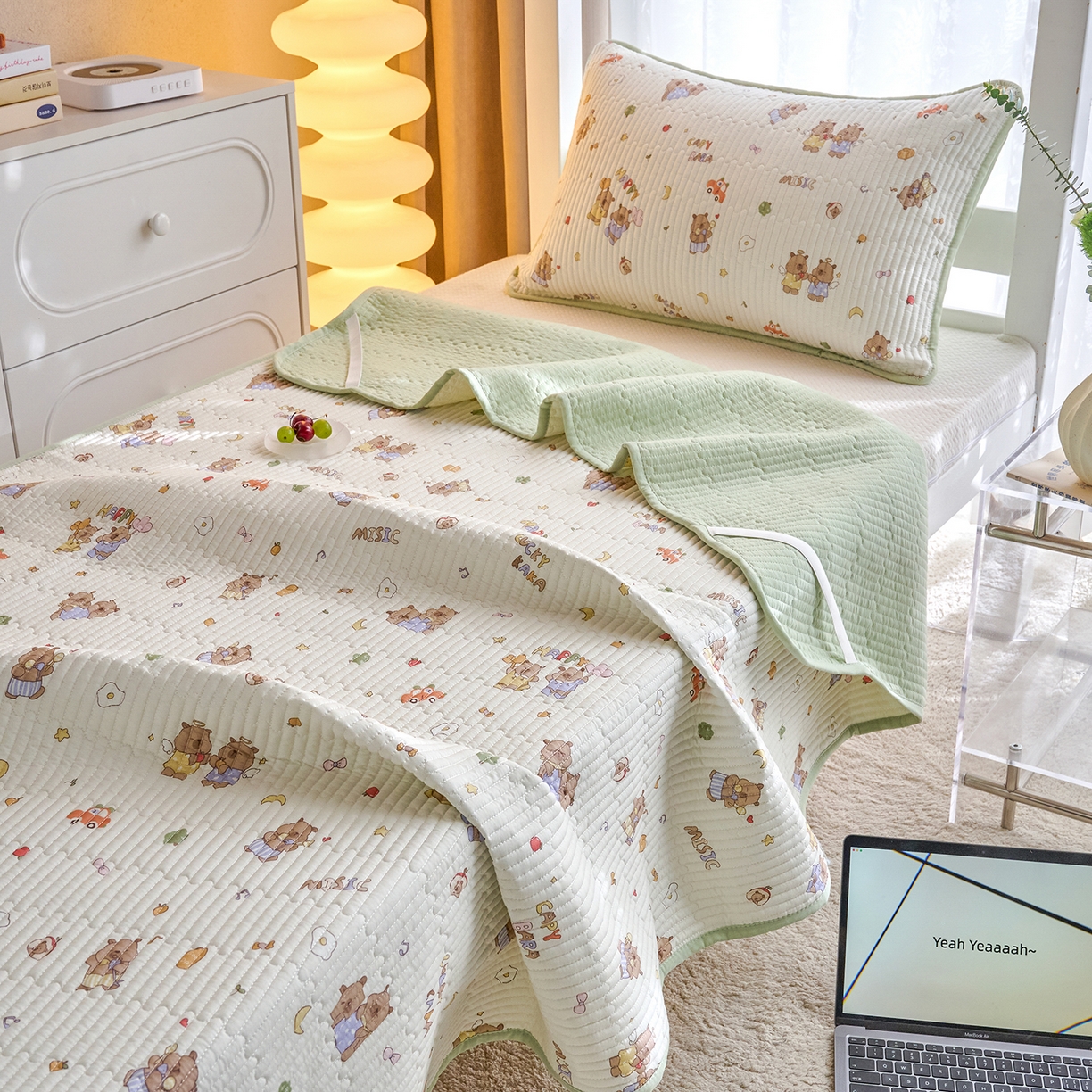 91家纺网 家纺一手货源 找家纺 X猫先生 2025小清新全棉学生床盖-新增花型 音乐卡皮