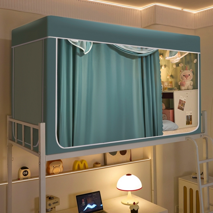 91家纺网 家纺一手货源 找家纺 世婕 2025新款高精密梭织强遮光学生宿舍卡通蚊帐 梭织-浅灰蓝