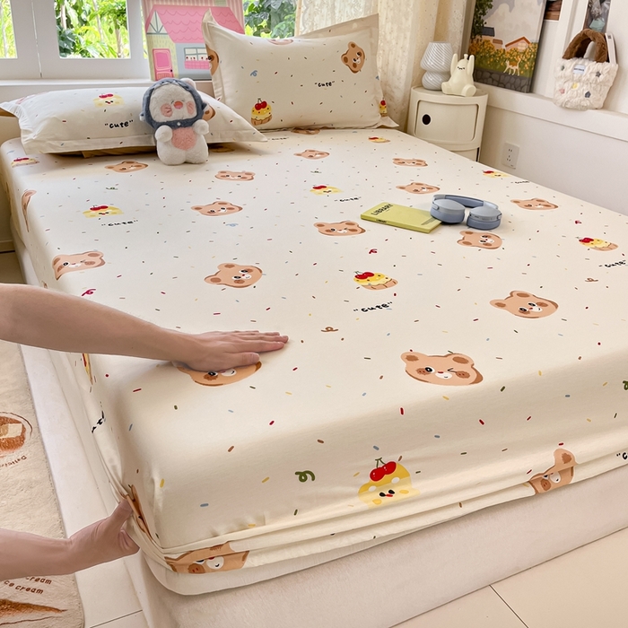 91家纺网 家纺一手货源 找家纺 莱通家纺 2025春夏新款12868纯棉印花四件套-系列二（商家提供买家秀） 蛋糕熊