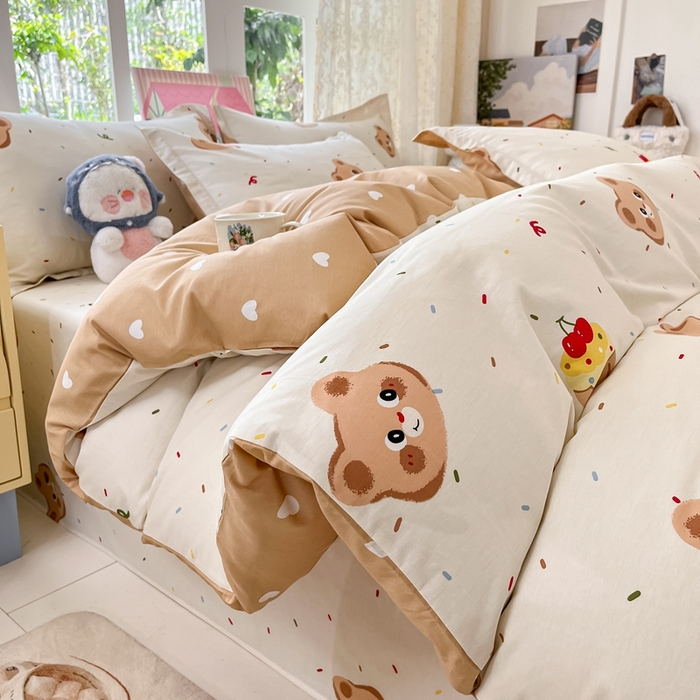 91家纺网 家纺一手货源 找家纺 莱通家纺 2025春夏新款12868纯棉印花四件套-系列二（商家提供买家秀） 蛋糕熊