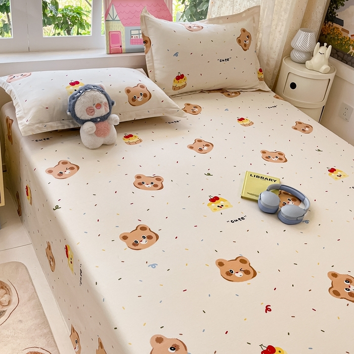 91家纺网 家纺一手货源 找家纺 莱通家纺 2025春夏新款12868纯棉印花四件套-系列二（商家提供买家秀） 蛋糕熊