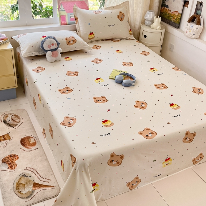 91家纺网 家纺一手货源 找家纺 莱通家纺 2025春夏新款12868纯棉印花四件套-系列二（商家提供买家秀） 蛋糕熊