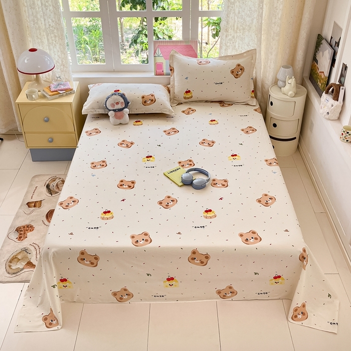 91家纺网 家纺一手货源 找家纺 莱通家纺 2025春夏新款12868纯棉印花四件套-系列二（商家提供买家秀） 蛋糕熊