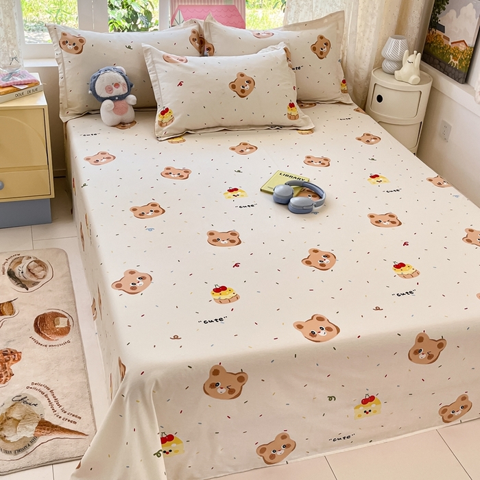 91家纺网 家纺一手货源 找家纺 莱通家纺 2025春夏新款12868纯棉印花四件套-系列二（商家提供买家秀） 蛋糕熊