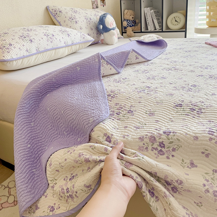 羽爱家纺2025全棉13372新疆棉花床盖三件套 海棠花