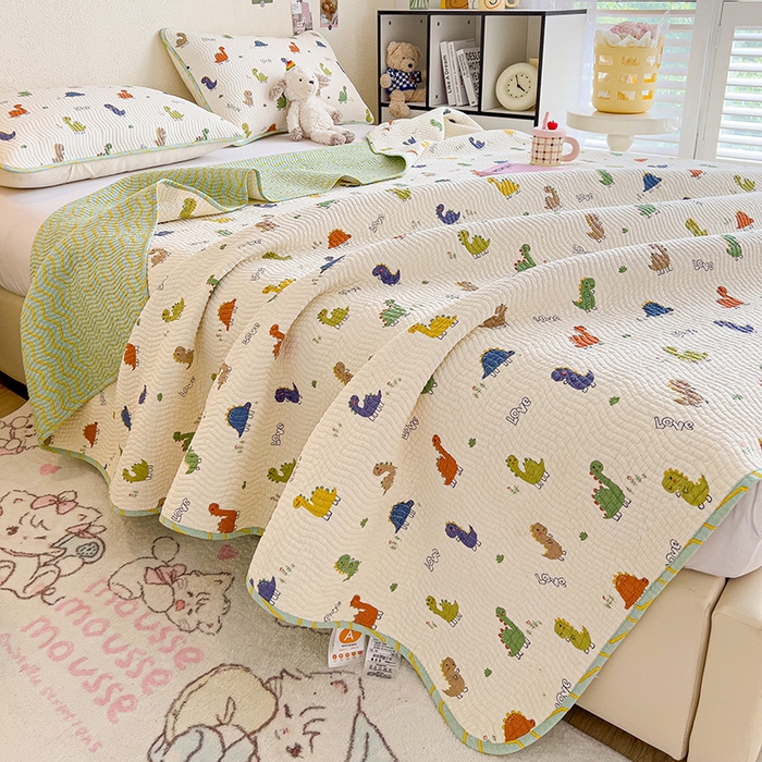 91家纺网 家纺一手货源 找家纺 羽爱家纺2025全棉13372新疆棉花床盖三件套 恐龙茶茶